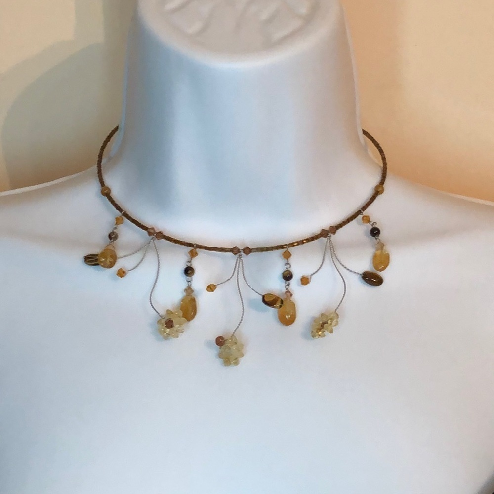 Artisan handmade gemstone coil collar wrap necklace.